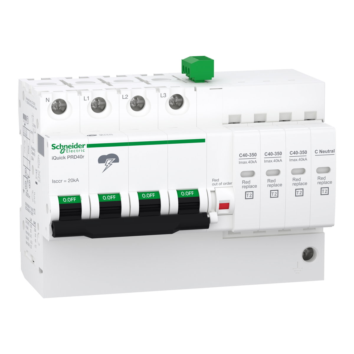 IQuick PRD40r modular surge arrester - 3 poles + N - 350V - with remote transfer