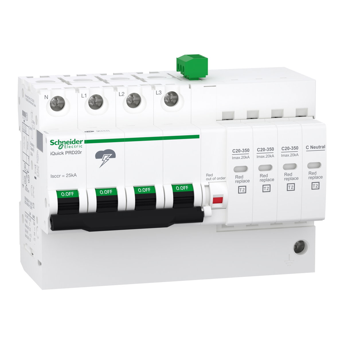 IQuick PRD20r modular surge arrester - 3 poles + N - 350V - with remote transfer