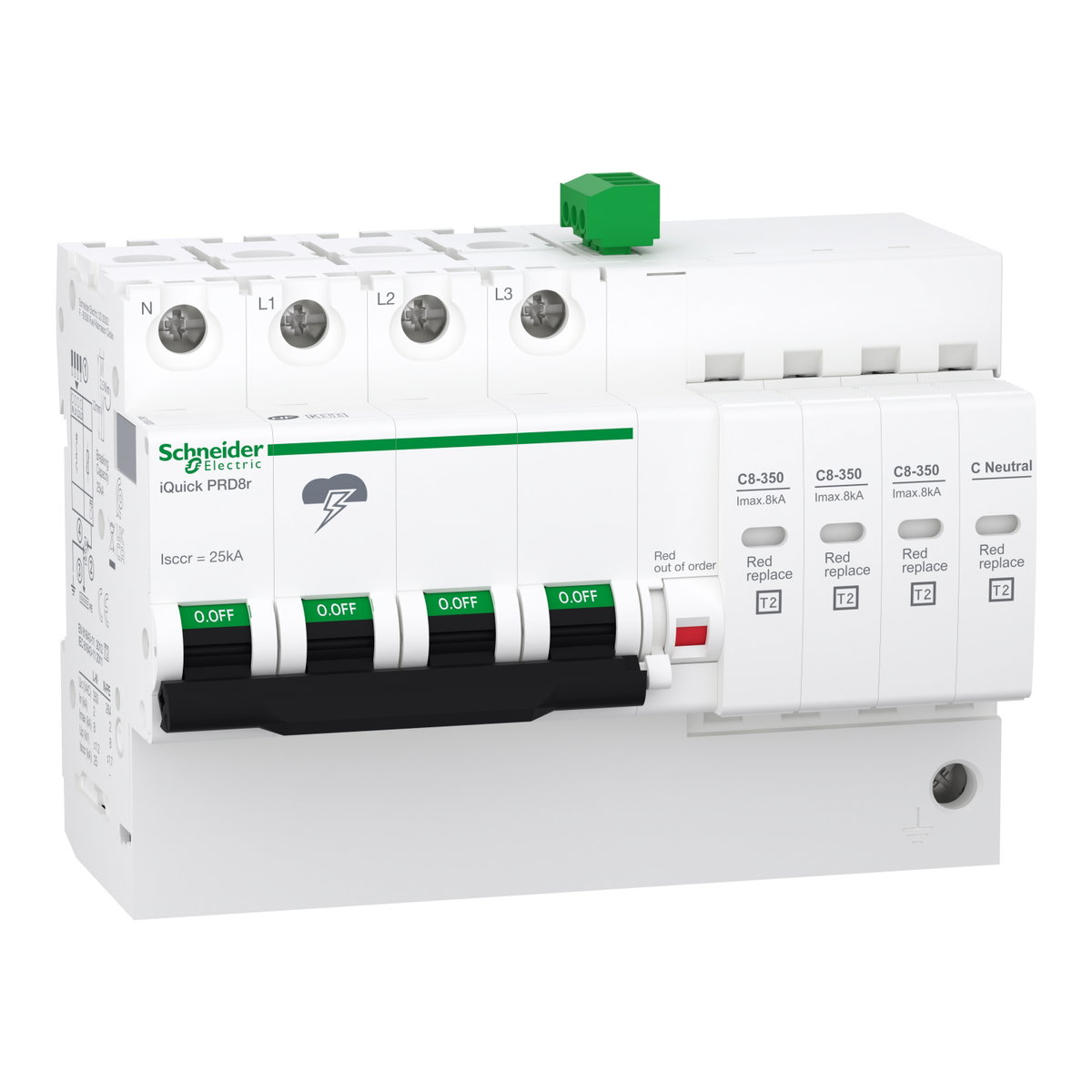 IQuick PRD8r modular surge arrester - 3 poles + N - 350V - with remote transfer