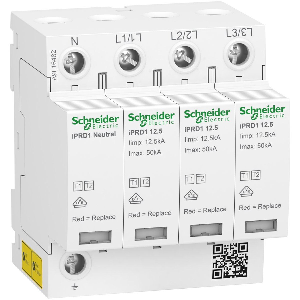 Modular surge arrester, Acti9 iPRD1 12.5, 3 P + N, 350 V, with remote transfert