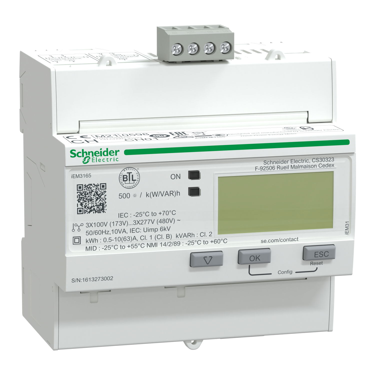 IEM3165 energy meter - 63 A - BACnet - 1 digital I - 1 digital O - multi-tariff - MID
