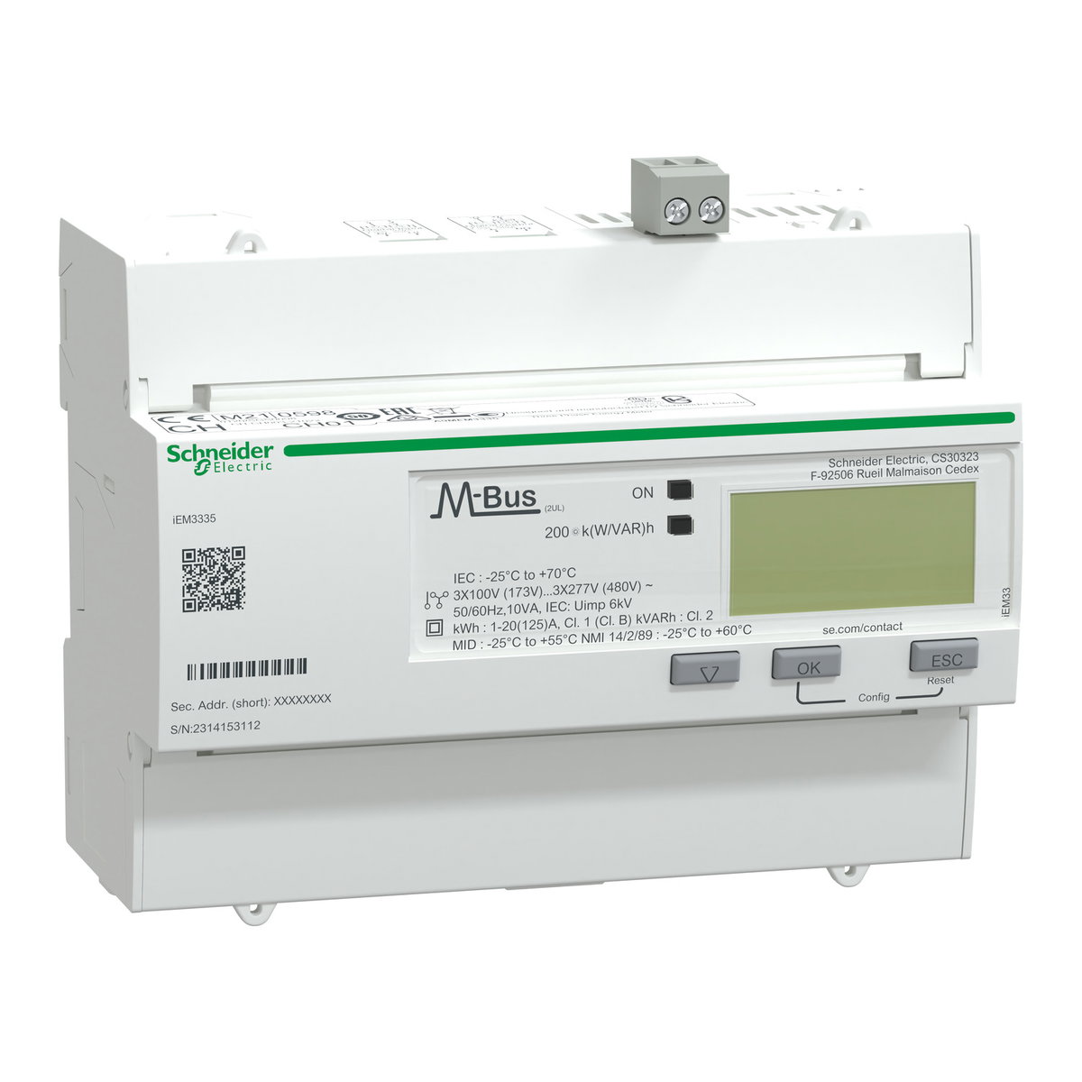 IEM3335 energy meter, 125A, M-bus, 1 digital I, 1 digital O, multi-tariff