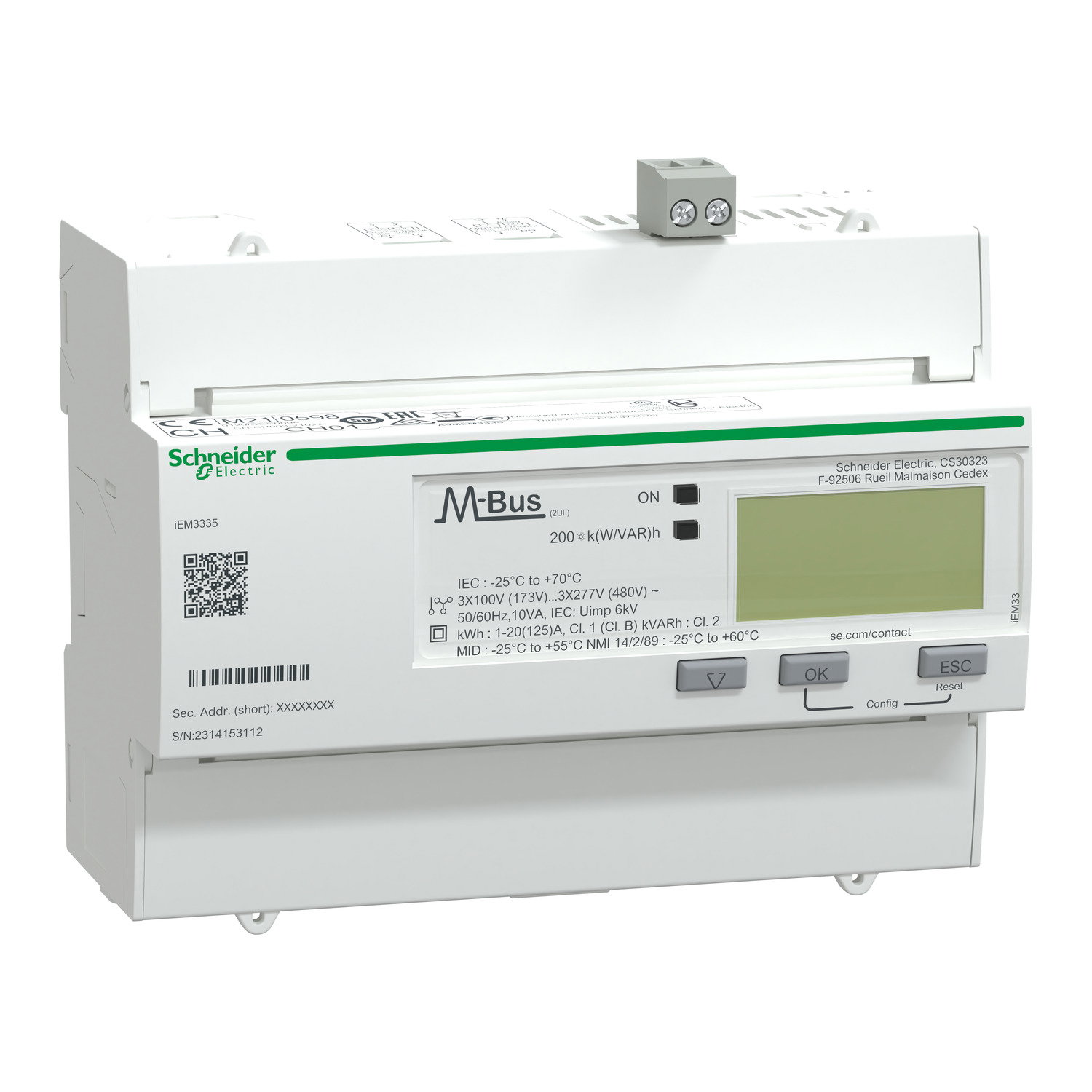 IEM3335 energy meter, 125A, M-bus, 1 digital I, 1 digital O, multi-tariff