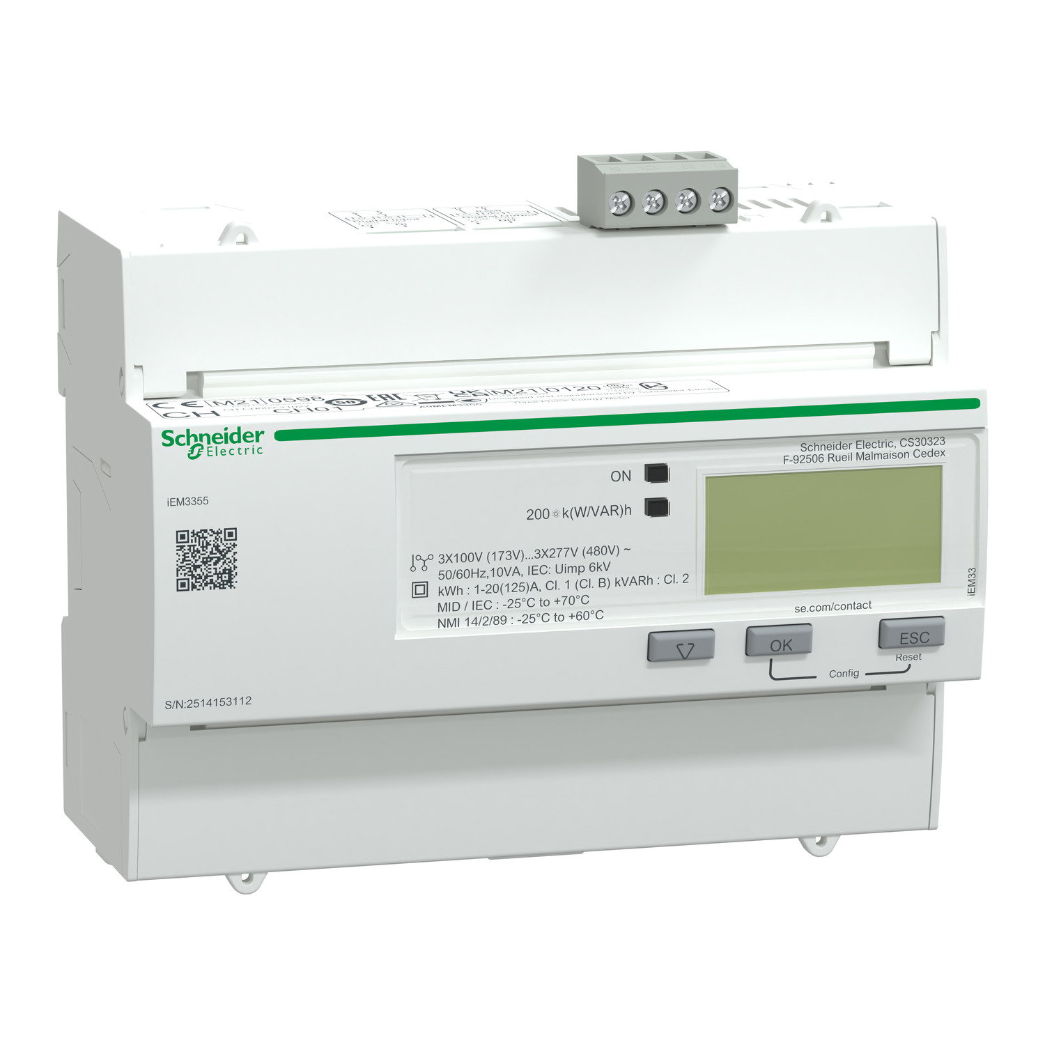 IEM3355 energy meter, 125A, Modbus, 1 digital I, 1 digital O, multi-tariff