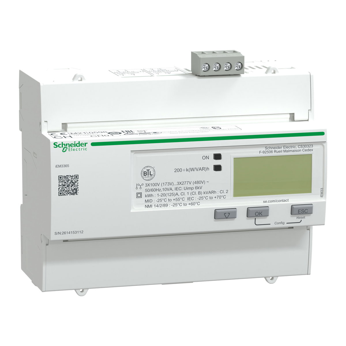 IEM3365 energy meter, 125A, BACnet, 1 digital I, 1 digital O, multi-tariff