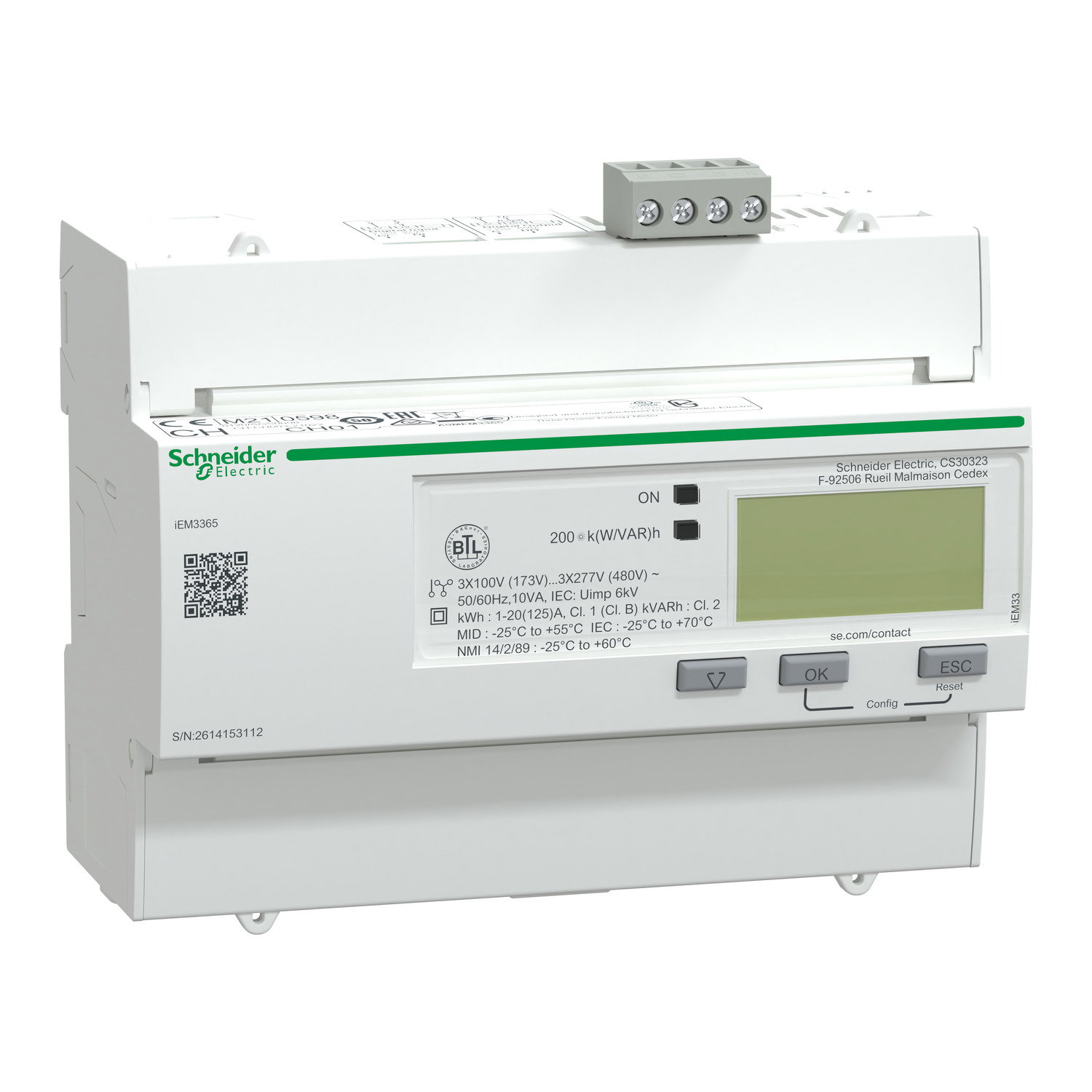 IEM3365 energy meter, 125A, BACnet, 1 digital I, 1 digital O, multi-tariff