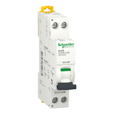 Miniature circuit-breaker, Acti9 iC40N, 1P+N, 40 A, C curve, 6000 A (IEC 60898-1), 10 kA (IEC 60947-2)