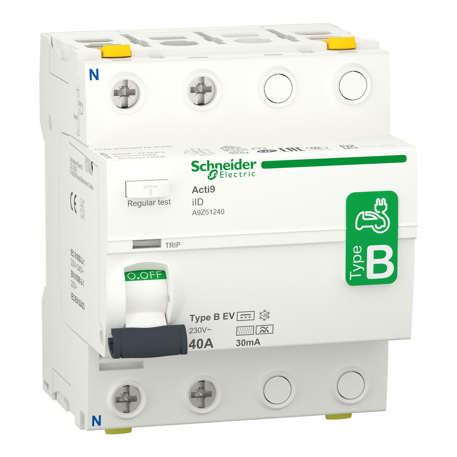 Acti9 iID - Residual Current Circuit Breaker - 2P - 40A - 30mA - B EV type