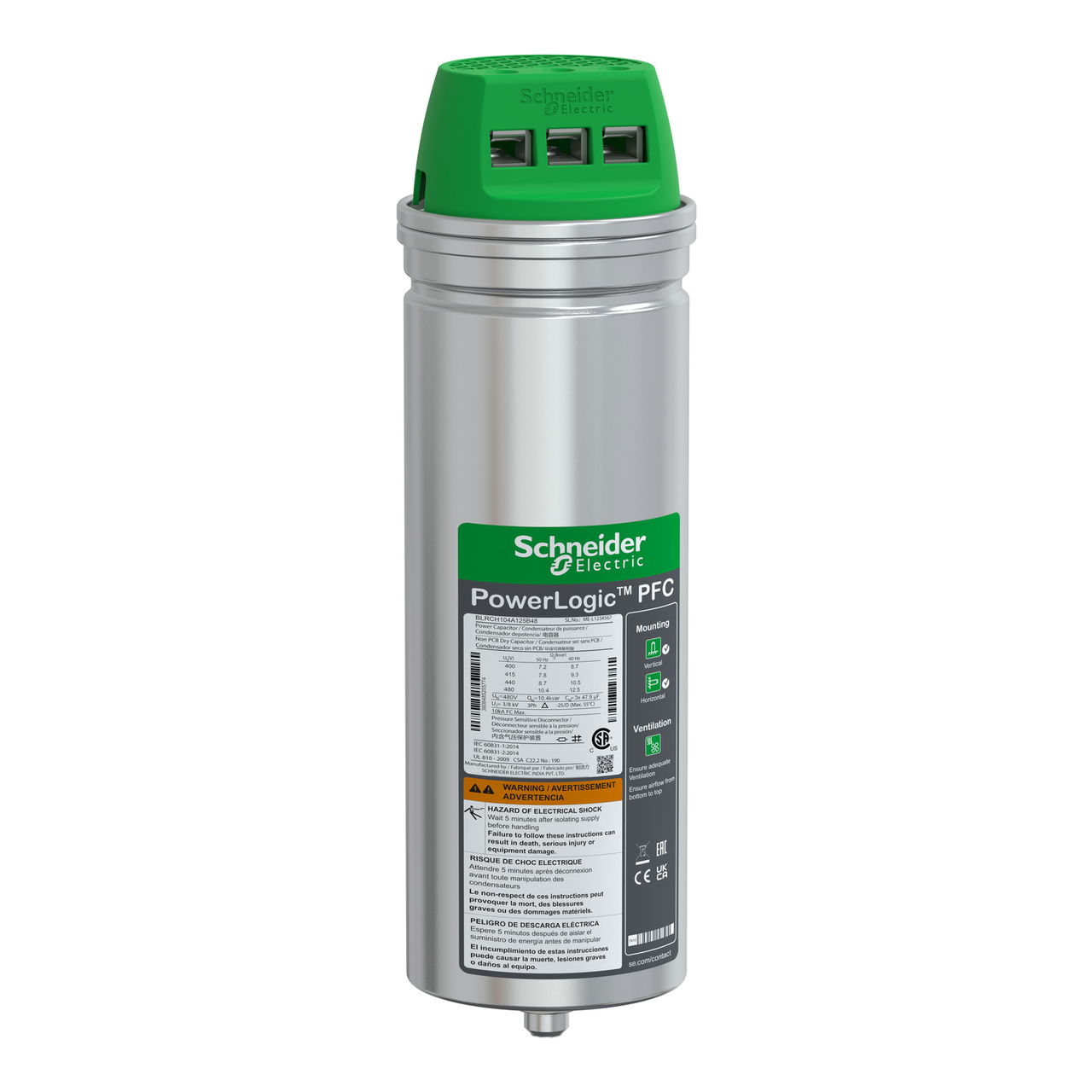 VarPlus Can HDuty Capacitor - 10.4/12.5 kvar - 480 V - 50/60Hz