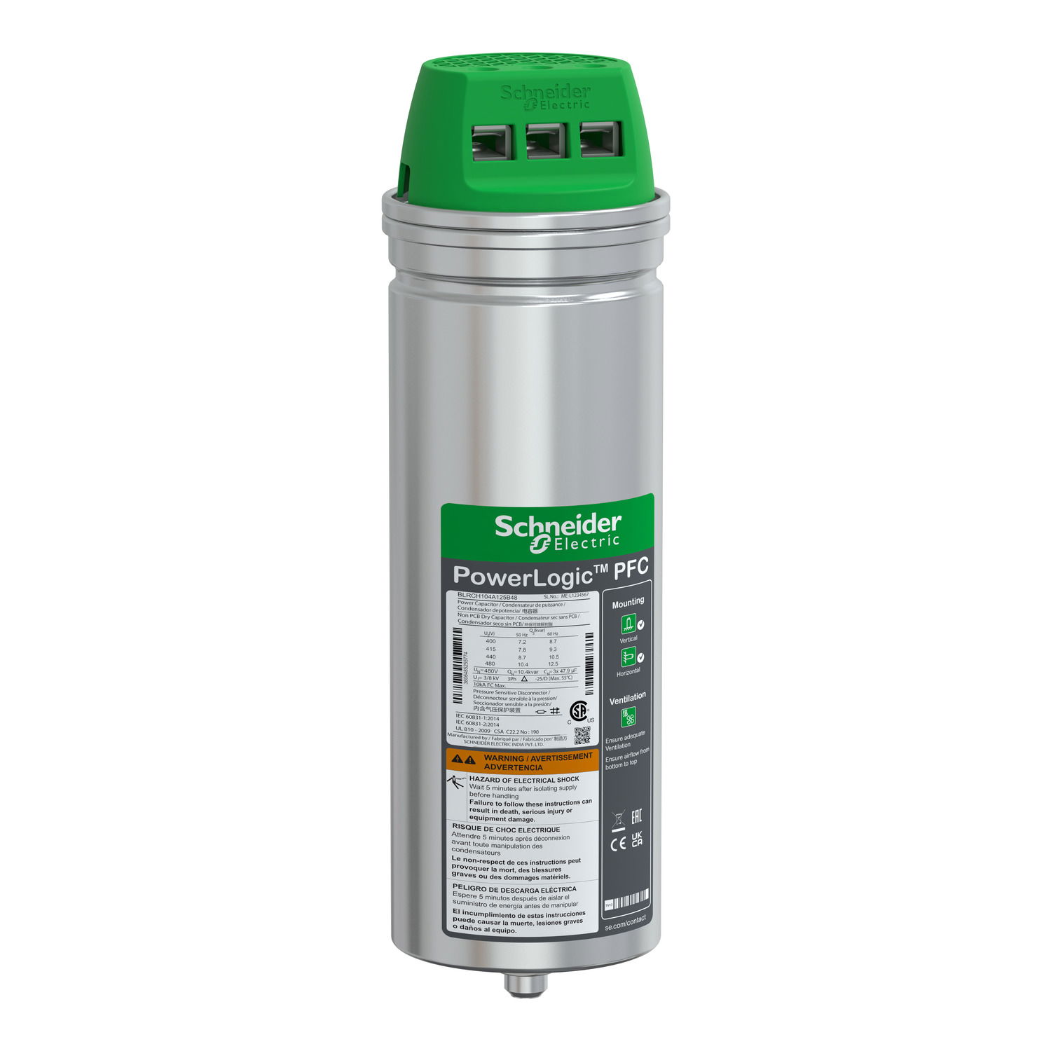 VarPlus Can HDuty Capacitor - 10.4/12.5 kvar - 480 V - 50/60Hz