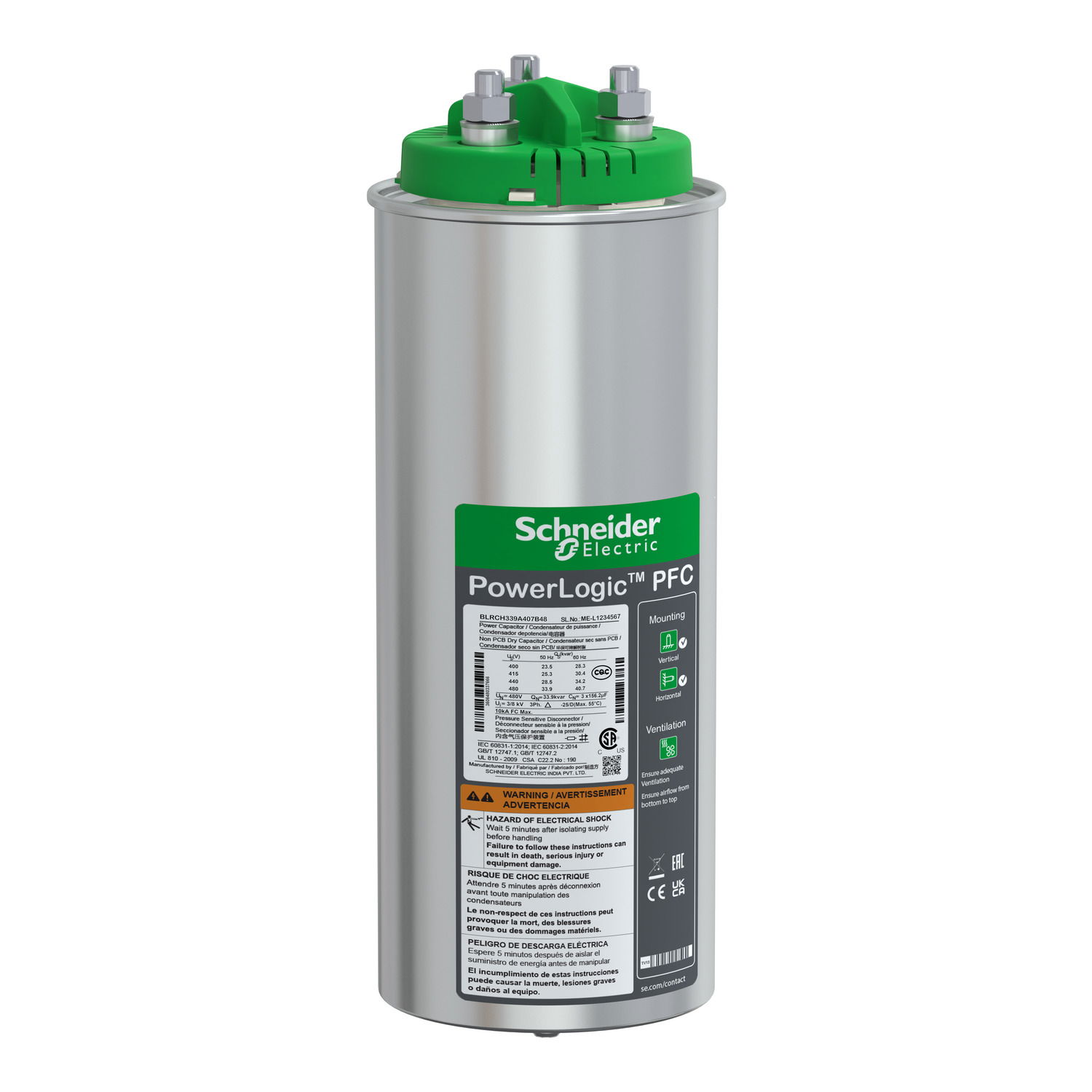 VarPlus Can HDuty Capacitor - 33.9/40.7 kvar - 480 V - 50/60Hz