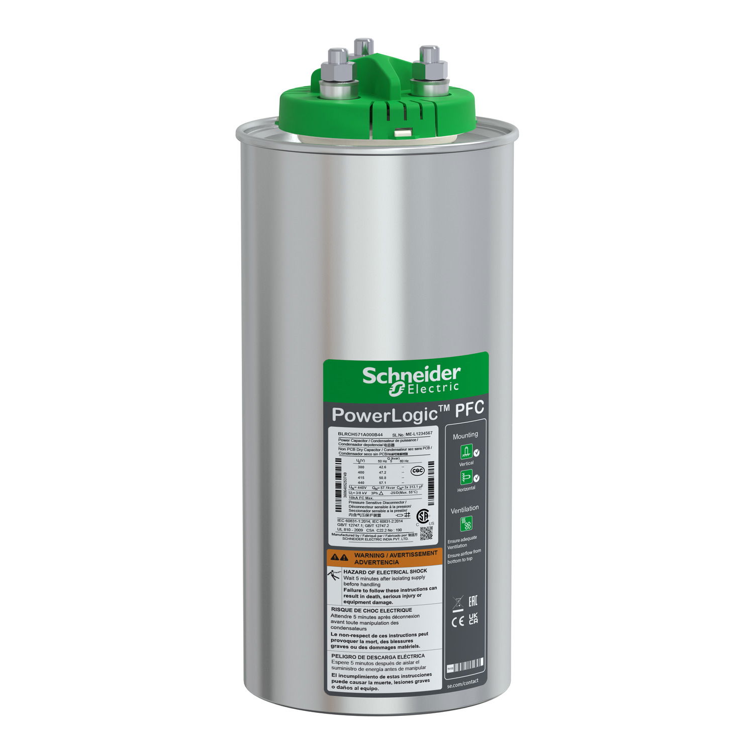 VarPlus Can HDuty Capacitor - 57.1/0 kvar - 440 V - 50/60Hz