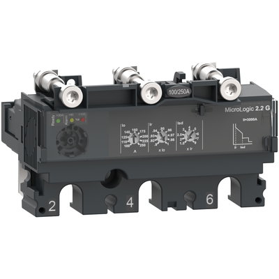 Trip unit MicroLogic 2.2 G for ComPacT NSX 100/160/250 circuit breakers, electronic, rating 100 A, 3 poles 3d
