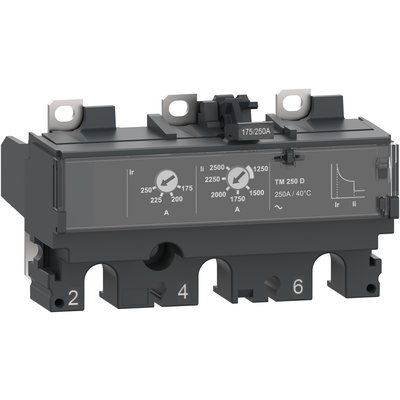 Trip unit TM250D for ComPacT NSX 250 circuit breakers, thermal magnetic, rating 250 A, 3 poles 3d