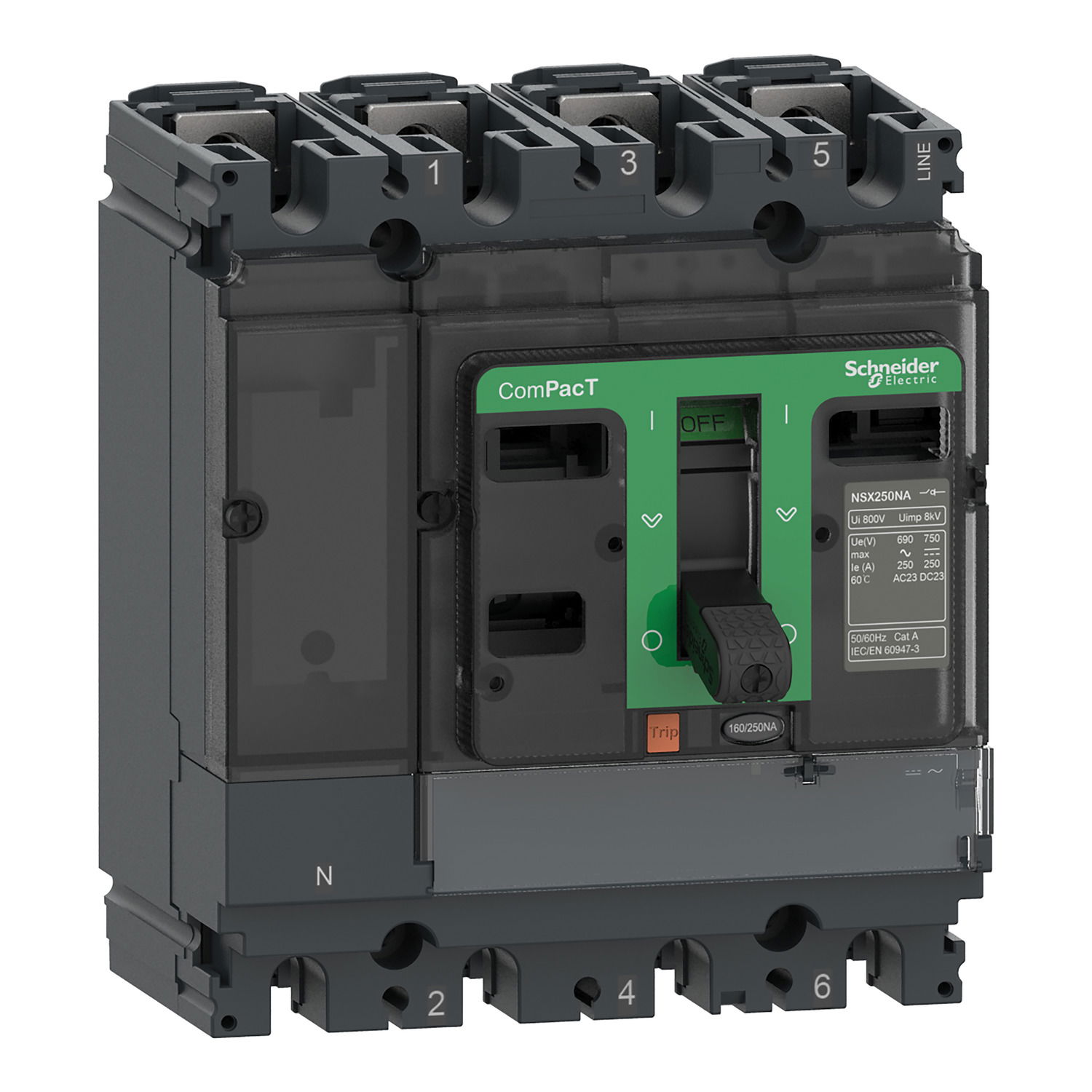 Switch disconnector ComPacT NSX250NA, 4 poles, 250 A, AC22A, AC23A