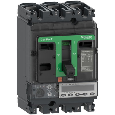 Circuit breaker ComPacT NSX250HB2, 100 kA at 690 VAC, MicroLogic 6.2 E trip unit 250 A, 4 poles 4d