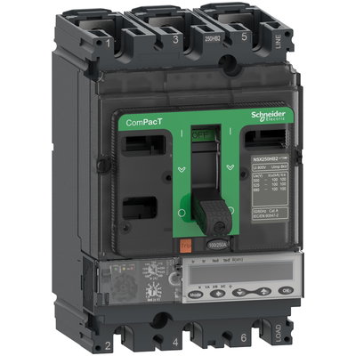 Circuit breaker ComPacT NSX100R, 200 kA at 415 VAC, MicroLogic 5.2 E trip unit 100 A, 3 poles 3d
