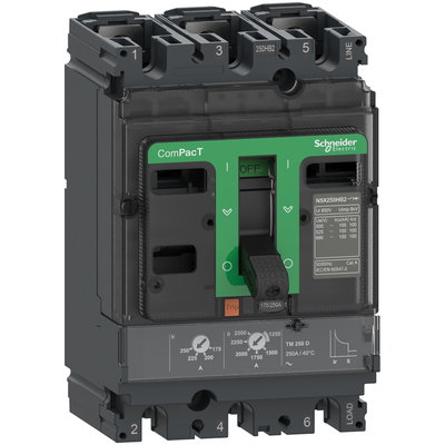 Circuit breaker ComPacT NSX250HB1, 75 kA at 690 VAC, TMD trip unit 160 A, 3 poles 3d