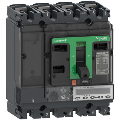 Circuit breaker ComPacT NSX250R, 200 kA at 415 VAC, MicroLogic 5.2 E trip unit 250 A, 4 poles 4d