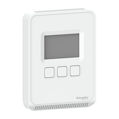 SpaceLogic SLA Series Sensor, Room, CO2, Temperature, Segmented LCD, Analog Outputs with Matte White Housing