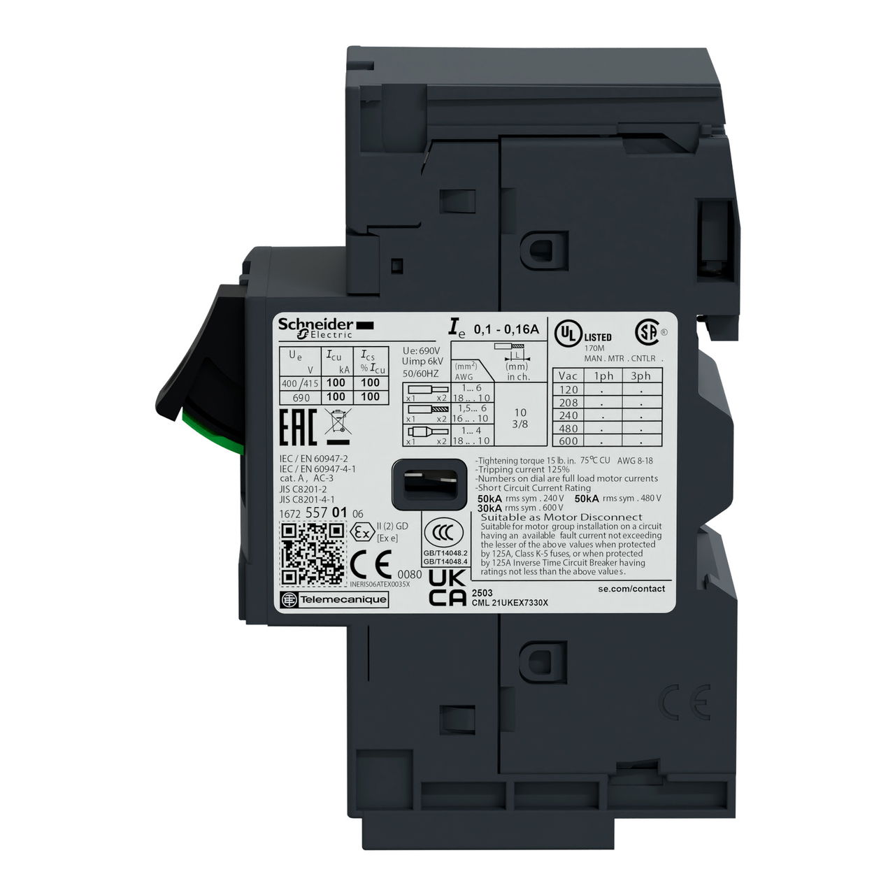 Motor circuit breaker, TeSys GV2, 3P, 1-1.6 A, thermal magnetic, spring terminals – Image 4 of 5