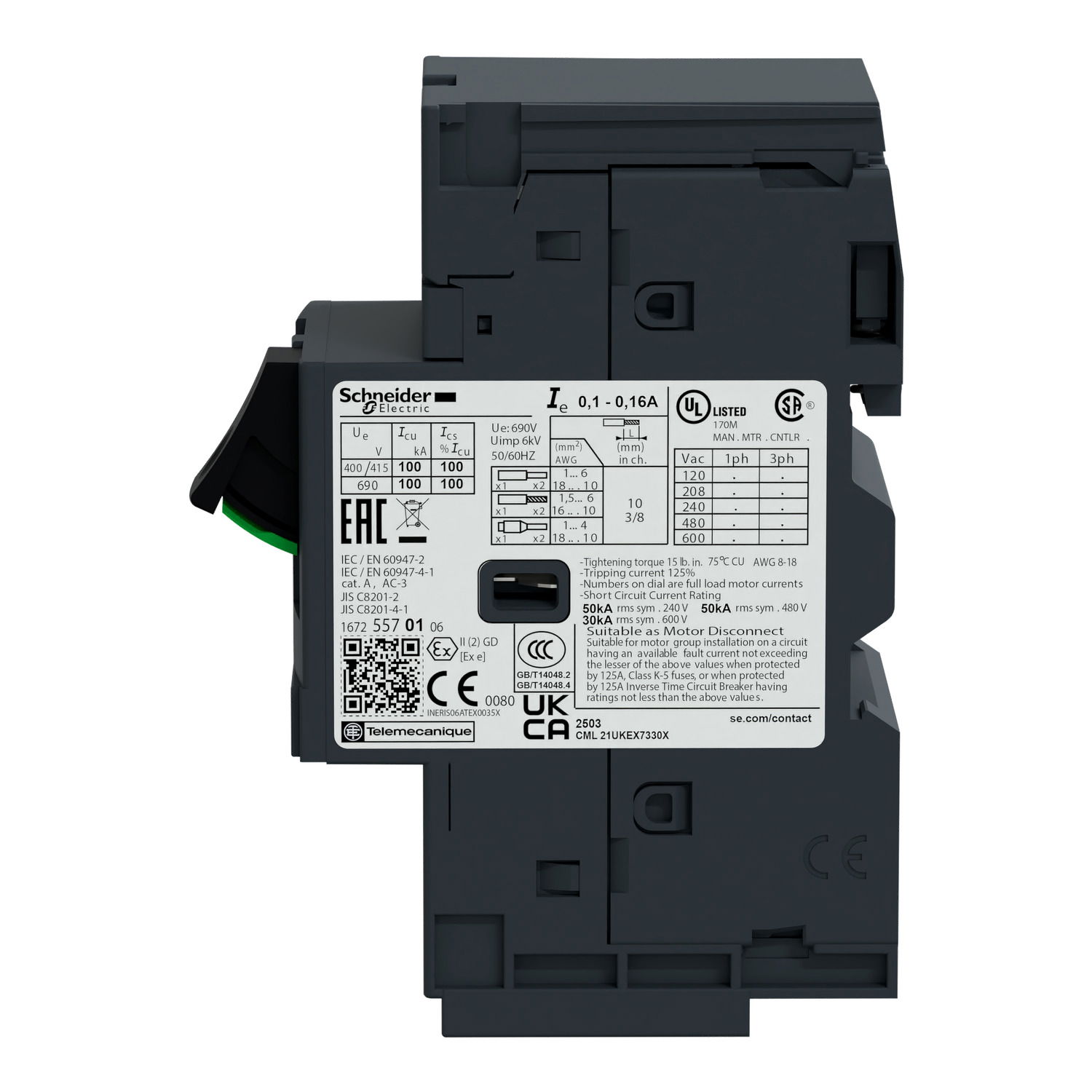 Motor circuit breaker, TeSys GV2, 3P, 1-1.6 A, thermal magnetic, spring terminals – Image 4 of 5