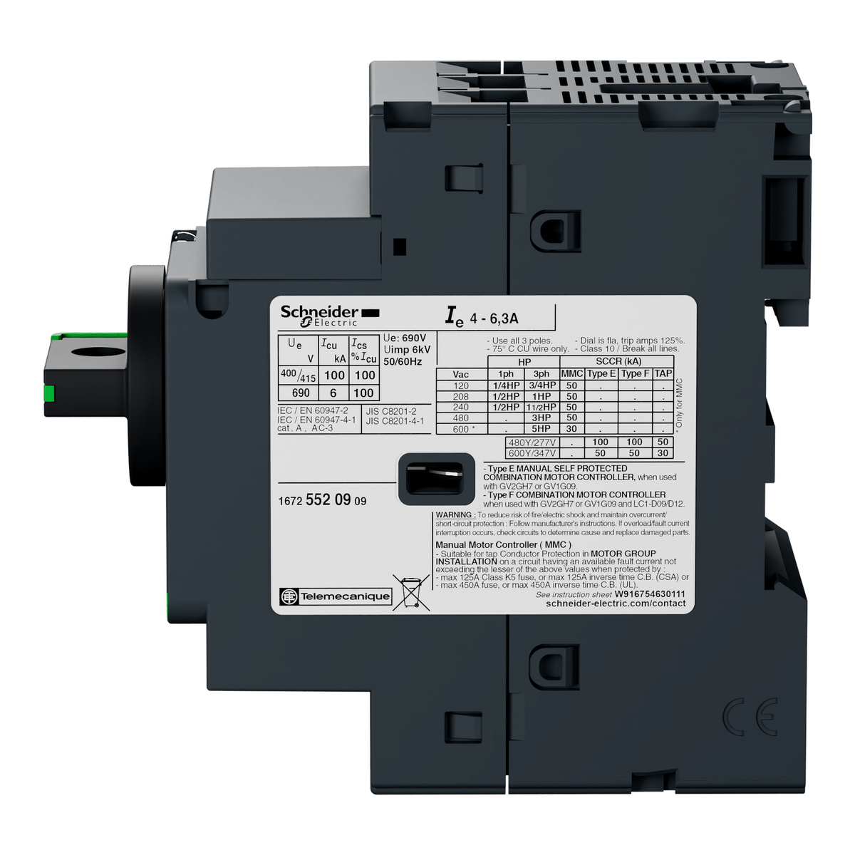 Motor circuit breaker, TeSys GV2, 3P, 6-10 A, thermal magnetic, screw clamp terminals – Image 4 of 5