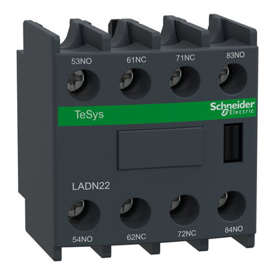 Auxiliary contact block, TeSys D, 2NO + 2NC, front mounting, screw clamp terminals