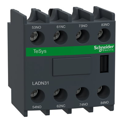 Auxiliary contact block, TeSys D, 3NO + 1NC, front mounting, screw clamp terminals