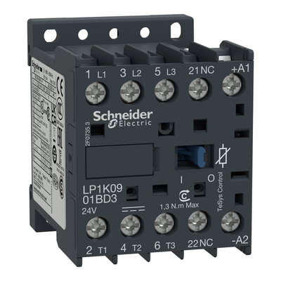 TeSys K contactor - 3P - AC-3 <= 440 V 9 A - 1 NC aux. - 24 V DC coil