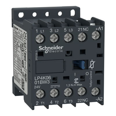 TeSys K contactor - 3P - AC-3 <= 440 V 6 A - 1 NC aux. - 24 V DC coil
