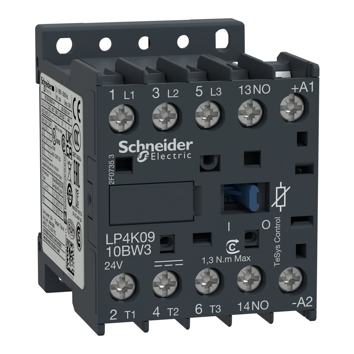 TeSys K contactor - 3P - AC-3 <= 440 V 9 A - 1 NO aux. - 24 V DC coil
