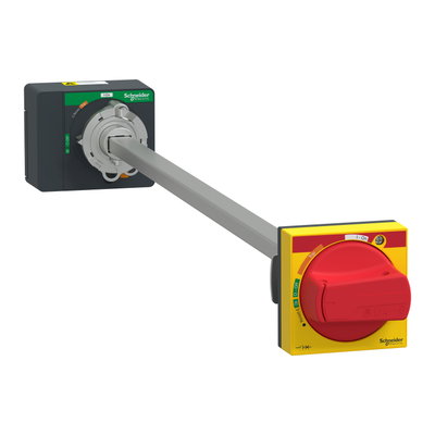 Extended rotary handle, ComPacT NSXm, red handle on yellow front, shaft length 200 to 600 mm, IP54