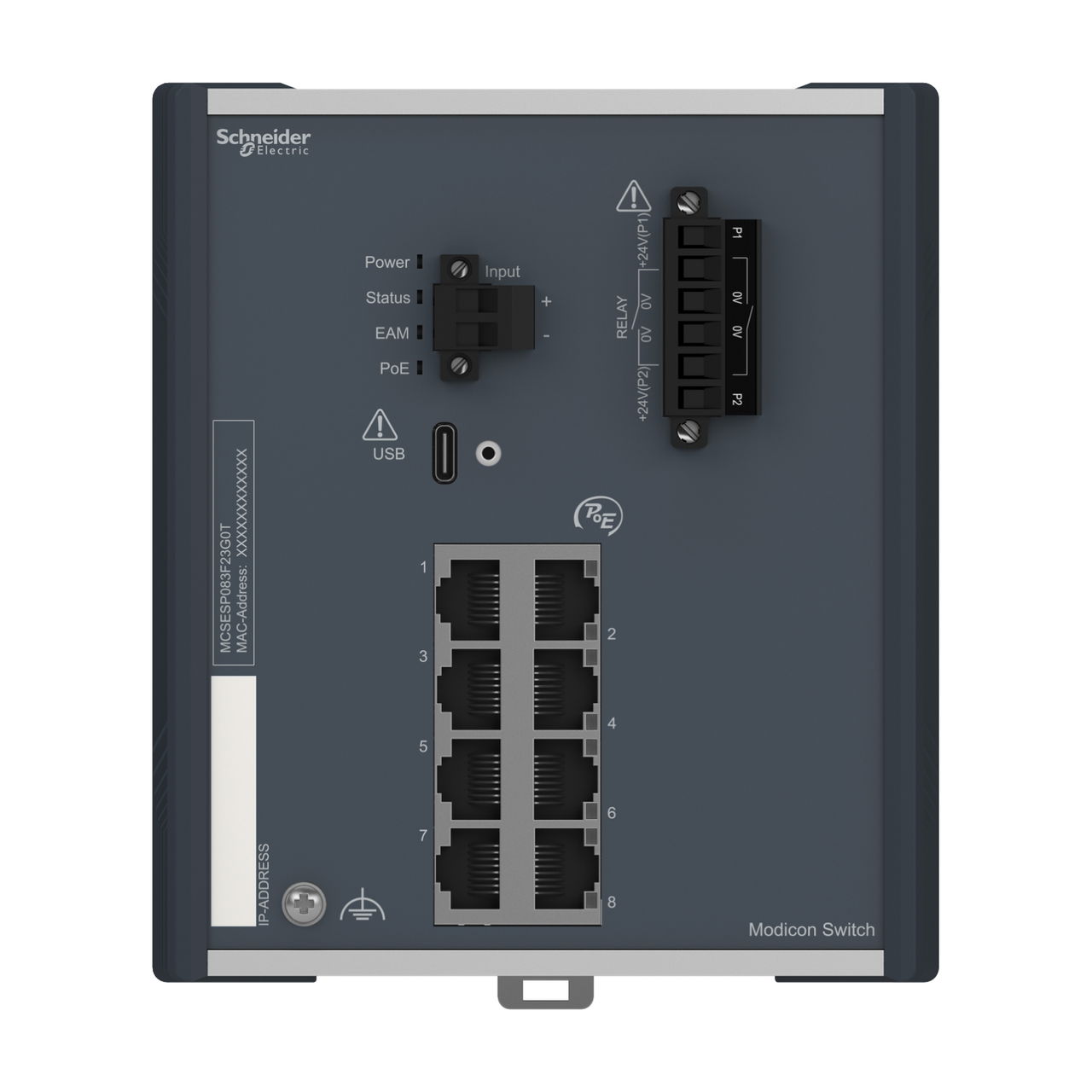 Modicon PoE (Power over Ethernet) Managed Switch - 8 Gigabit ports for copper - extended temperature – Image 4 of 7