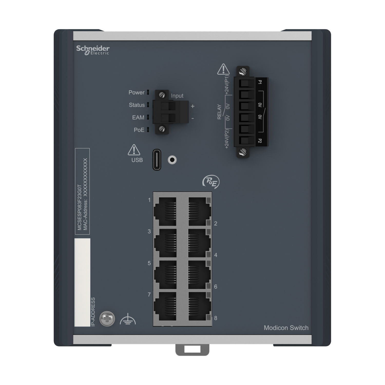 Modicon PoE (Power over Ethernet) Managed Switch - 8 Gigabit ports for copper - extended temperature – Image 4 of 7