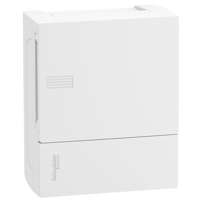 Enclosure, Resi9 MP, surface mounting, 1 row of 6 modules, IP40, white door, 1 earth + 1 neutral terminal blocks