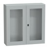 "Wall mounted steel enclosure, PanelSeT S3D, double transparent door, without mounting plate, 1000x1000x300mm, IP55, IK08"