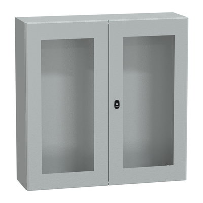 "Wall mounted steel enclosure, PanelSeT S3D, double transparent door, without mounting plate, 1000x1000x300mm, IP55, IK08"