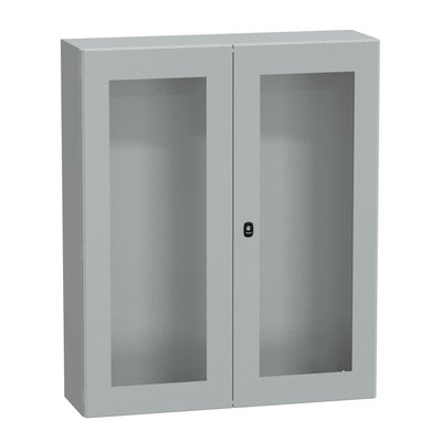 "Wall mounted steel enclosure, PanelSeT S3D, double transparent door, without mounting plate, 1200x1000x300mm, IP55, IK08"