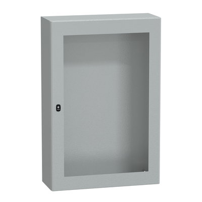 "Wall mounted steel enclosure, PanelSeT S3D, transparent door, without mounting plate, 1200x800x300mm, IP66, IK08"