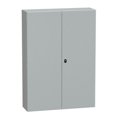 "Wall mounted steel enclosure, PanelSeT S3D, double plain door, with mounting plate, 1400x1000x300mm, IP55, IK10"