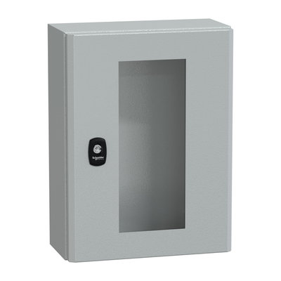 "Wall mounted steel enclosure, PanelSeT S3D, transparent door, without mounting plate, 400x300x150mm, IP66, IK08"