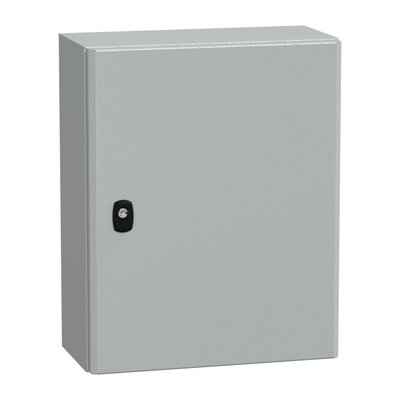 "Wall mounted steel enclosure, PanelSeT S3D, plain door, without mounting plate, 500x400x200mm, IP66, IK10"