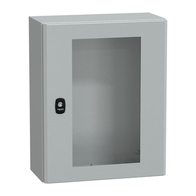"Wall mounted steel enclosure, PanelSeT S3D, transparent door, without mounting plate, 500x400x200mm, IP66, IK08"