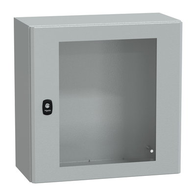 "Wall mounted steel enclosure, PanelSeT S3D, transparent door, without mounting plate, 500x500x250mm, IP66, IK08"