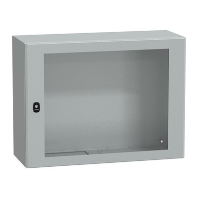 "Wall mounted steel enclosure, PanelSeT S3D, transparent door, without mounting plate, 600x800x300mm, IP66, IK08"