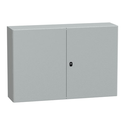 "Wall mounted steel enclosure, PanelSeT S3D, double plain door, without mounting plate, 800x1200x300mm, IP55, IK10"