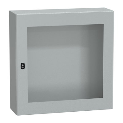 "Wall mounted steel enclosure, PanelSeT S3D, transparent door, without mounting plate, 800x800x250mm, IP66, IK08"
