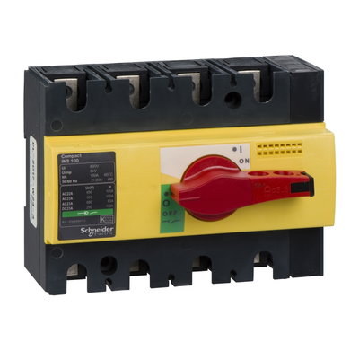 Switch disconnector, Compact INS100 , 100 A, with red rotary handle and yellow front, 4 poles