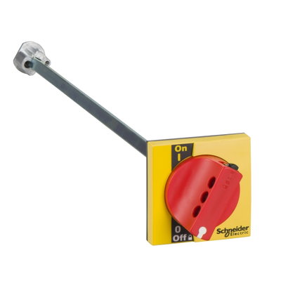 Extended rotary handle for front control, Compact INS40 to INS160, IP55, IK08, red handle on yellow front